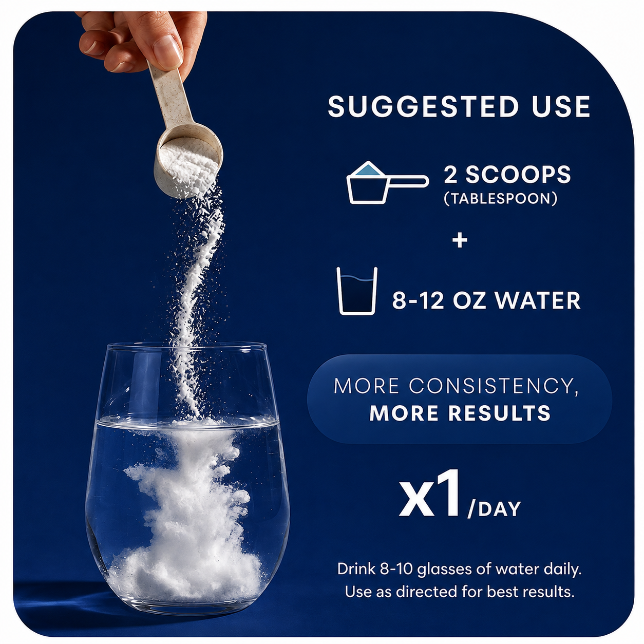 Suggested use: 2 scoops in 8-12 oz water once daily