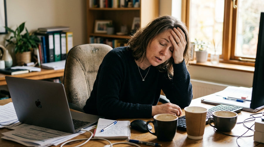 woman exhausted at desk