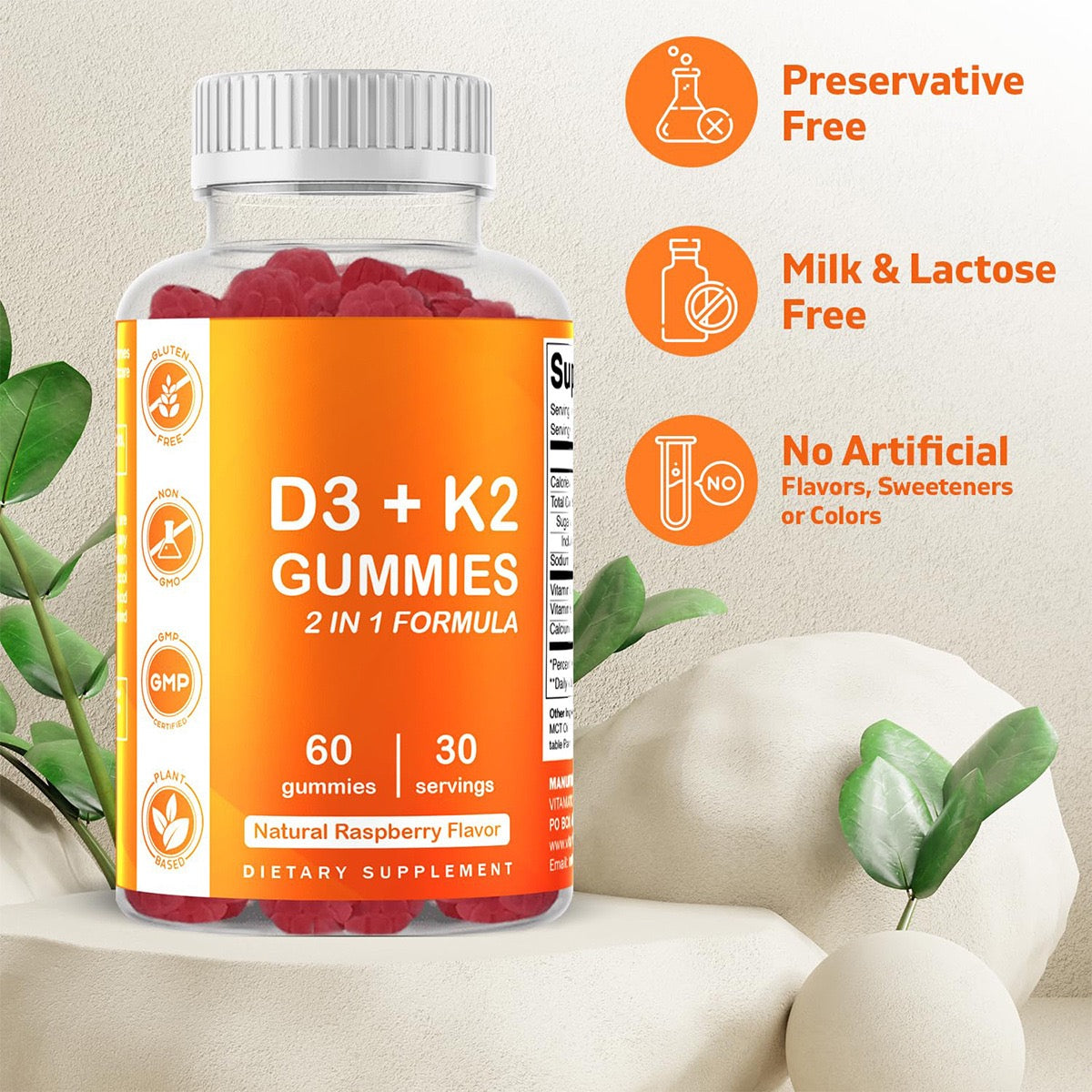 Vitamin D3 + K2 Premium Raspberry Gummies