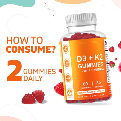 Vitamin D3 + K2 Premium Raspberry Gummies